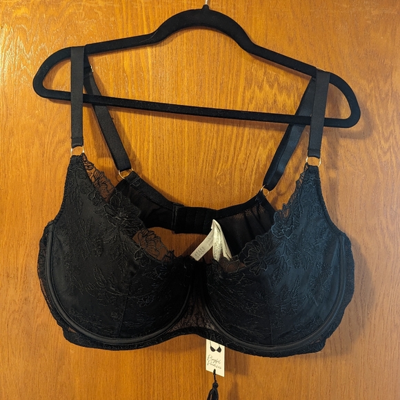Playful Promises Black Plunge Bra 44H & High Waisted Panty Plus Size 22 - Picture 2 of 10